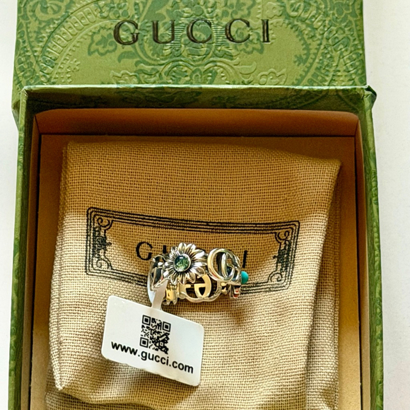 Gucci Jewelry - Gucci Green Gemstone Silver Ring Size 6